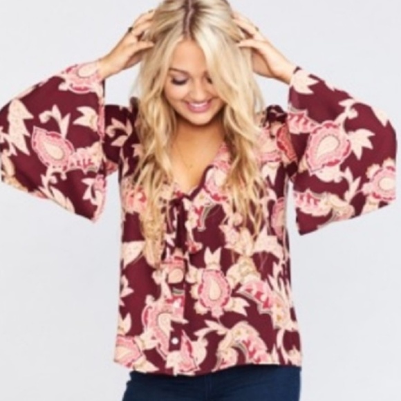 Show Me Your MuMu Tops - NWT Show Me Your Mumu Brynn Blouse Vino Vine, Sz S